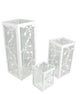 White French Country Garden Floral Pillar Candle Holder Lanterns 12", Set of 3