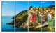 Riomaggiore Village Rocky Beach, Seascape Canvas Art Print, 48"x28", 4 Panels