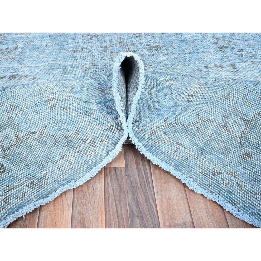Baby Blue, Vintage Persian Tabriz, Worn Wool Hand Knotted Rug, 5'7"x9'2"