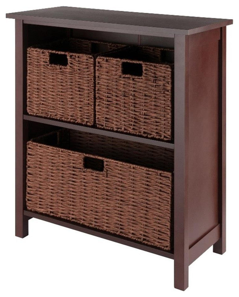 Milan 4-PieceStorage Shelf With 3 Foldable Woven Baskets, Walnut