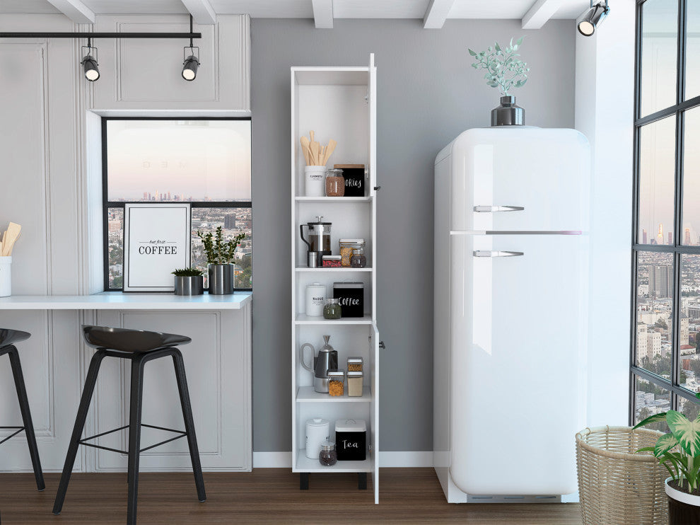 Sheffield Pantry Kitchen Cabinet, with Two Cabinets and Two Open Shelves - White