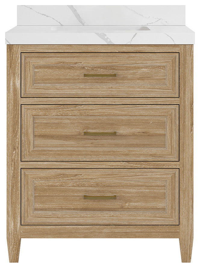Santa Monica 30 Single Sink Bath Vanity in Whitewashed Teak 2" Calacatta Laza