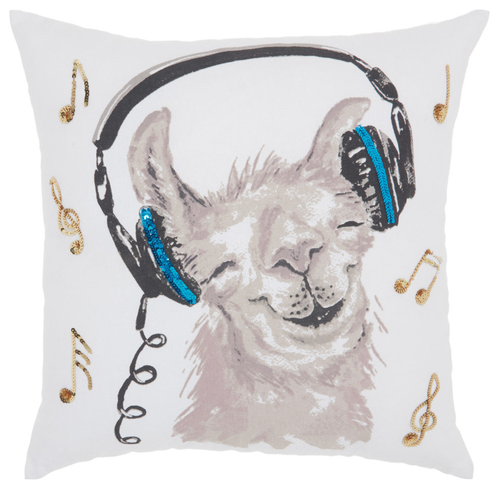 Nourison Mina Victory Trendy, Hip, New-Age Rockin' Llama White Throw Pillow
