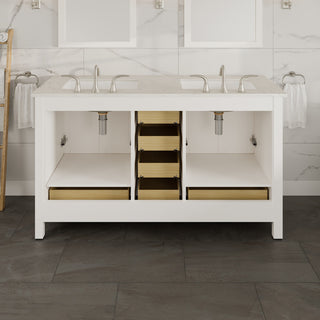 Eviva Aberdeen 60"Wx22"D Double Sink Bathroom Vanity, Quartz Countertop