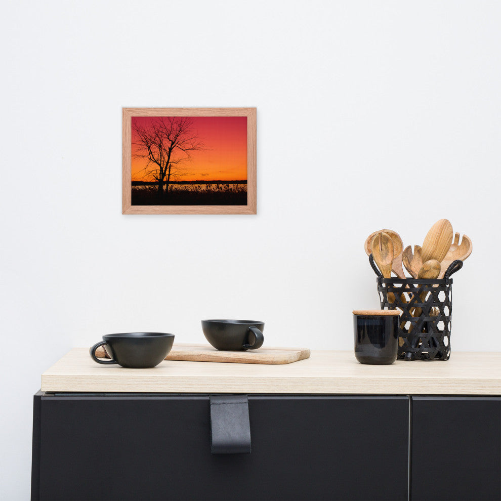 Burning Skies Rural Landscape Framed Photo Paper Wall Art Print, Red Oak, 8" X 10"