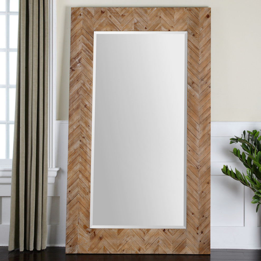 Uttermost Demetria Fir MDF and Glass Oversized Mirror in Light Gray/Natural