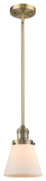 Small Cone 1-Light LED Pendant, Brushed Brass, Glass: Matte White Cased