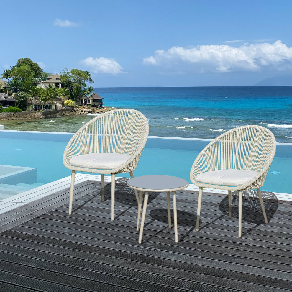Outdoor Rope Chair Set With Coffee Table for Porch and Yard