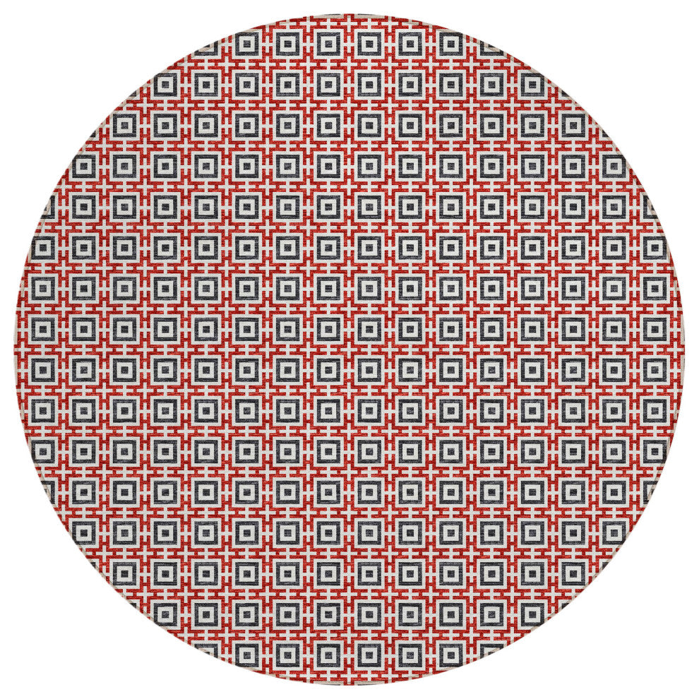 Indoor/Outdoor Marlo MO1 Red Machine Washable 6' x 6' Rug