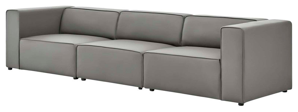 Sectional Sofa Set, Faux Vegan Leather, Gray, Modern, Lounge Hospitality