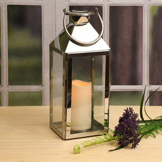 Metal Lantern with LED Candle, Chrome
