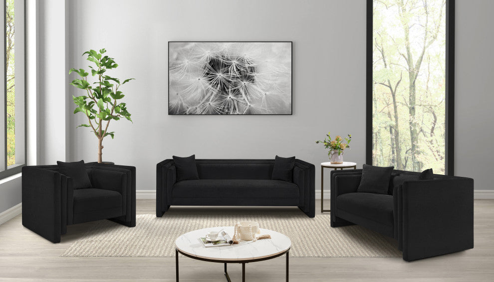 Everett Upholstered Sofa, Black, Chenille Fabric