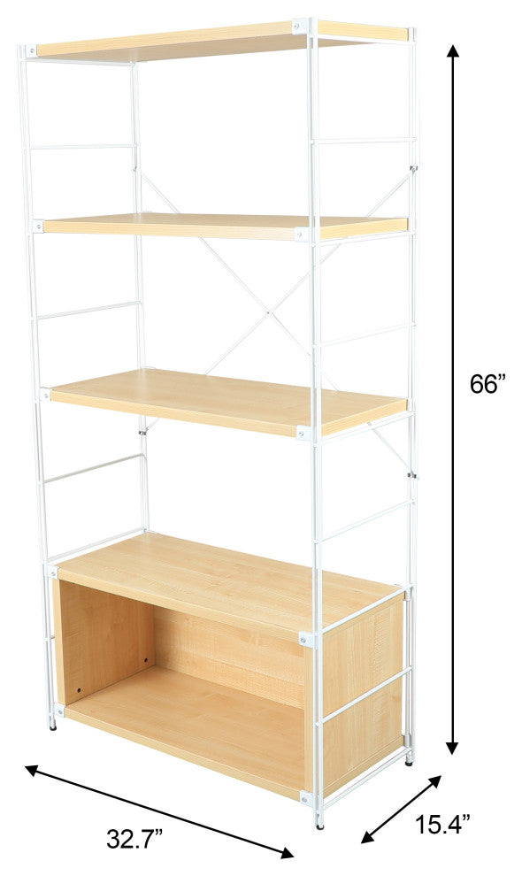 Brentwood 4-Tier Etagere Bookcase Wide Display Shelf with Steel Frame, Natural Wood