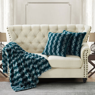 Ballys Faux Fur Throw and Pillow Shell Combo, Deep Teal, 60"x80"