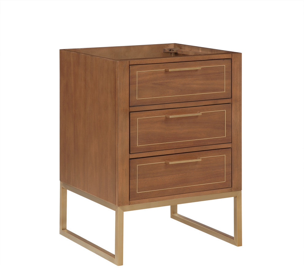 Markham 24" Single Bathroom Vanity Set, Walnut/Satin Brass, Marble Countertop