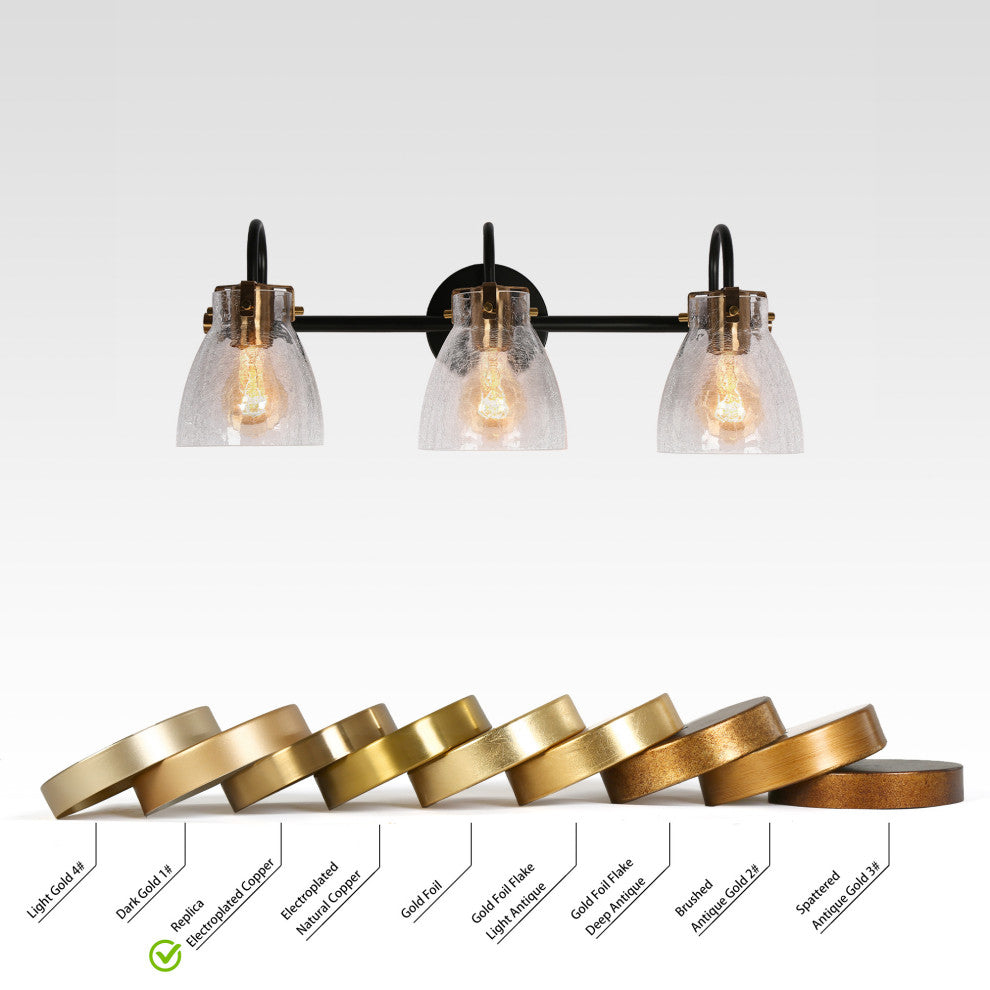 LNC Dawn Polished Gold Modern Crakled-Glass Wall Sconce, 3 Lights