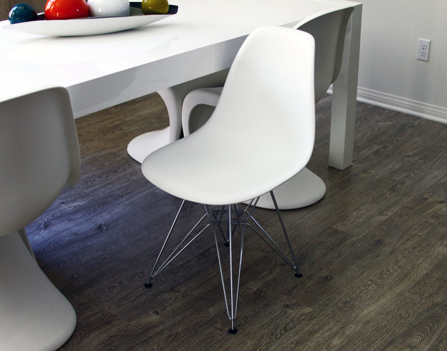 Set of 2 DSR Black Mid Century Modern Dining Shell Chair, Steel Eiffel Legs