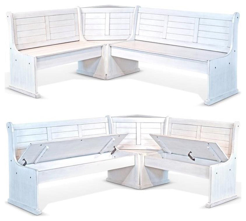 Catania Farmhouse Wood Breakfast Nook Set in Marble White Finish
