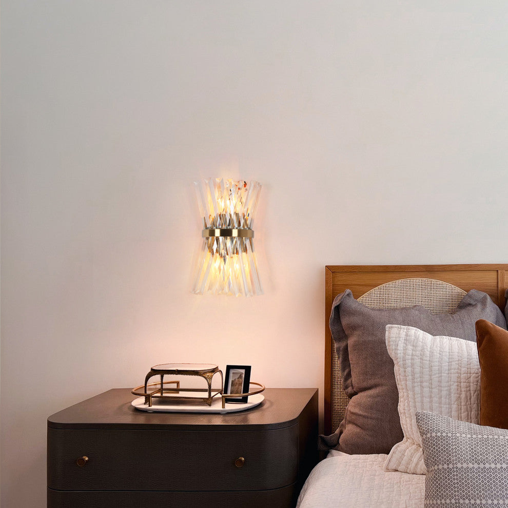 LNC Tadonipkeseismo 2-Light 8" Modern Crystal Tube Wall Sconces, Brass