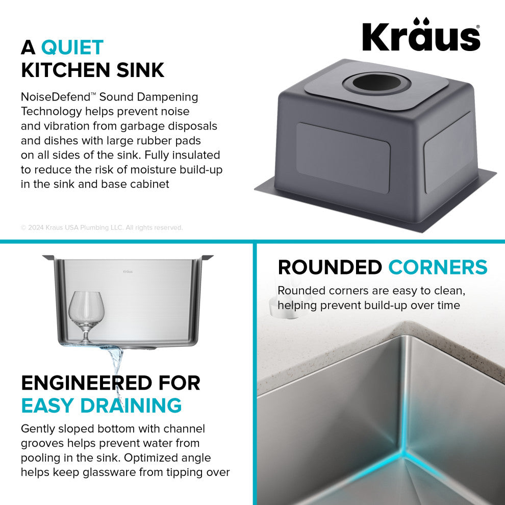 KRAUS Fairlane 15" Undermount 1-Bowl 18 Gauge Stainless Steel Kitchen Sink