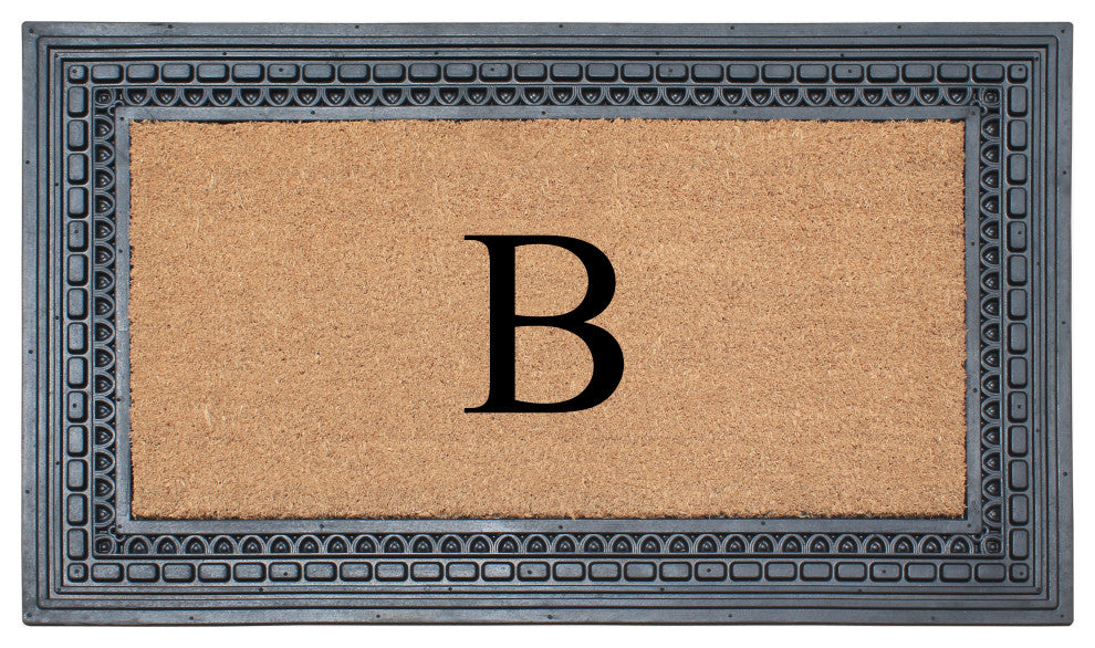 Rubber And Coir, Black/Beige  24"x39" Heavy Duty Outdoor Monogrammed Doormat, B
