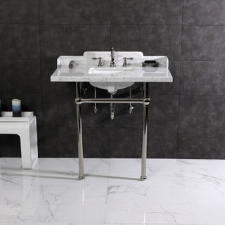 LMS36MBSQ6 36" Carrara Marble Console Sink with Brass Legs