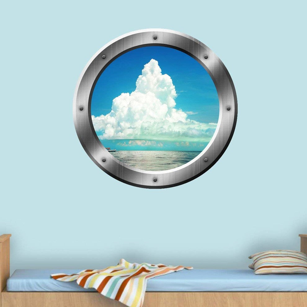 VWAQ 3D Ocean View Wall Decal Sea Porthole Peel And Stick, 20" Diameter
