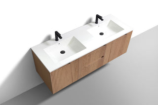 Fiore Wall Mount Modern Bathroom Vanity, Oakwood, 60", Double Sink