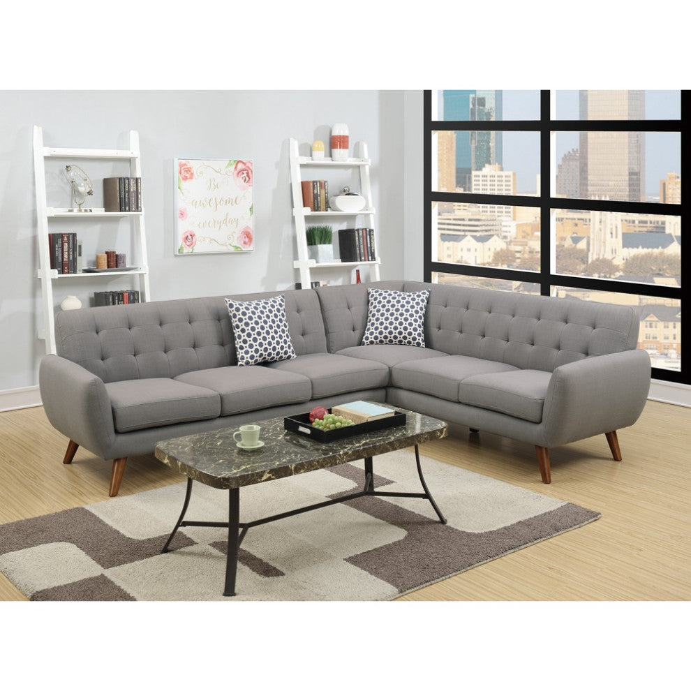 Benzara BM168753 Polyfiber 2 Pieces Sectional With Tufted Back And Cushion Gray