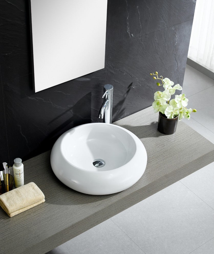 Fine Fixtures White Vitreous China Bulging Round Vessel Sink