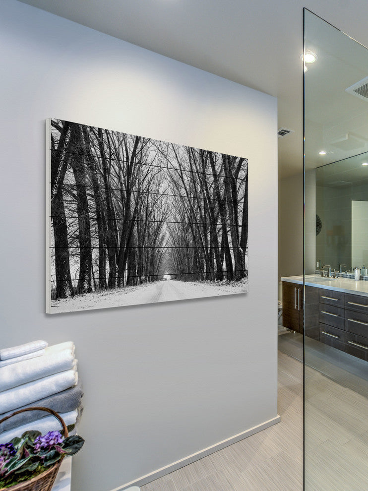 "Rows of Trees" Print on White Wood, 45"x30"