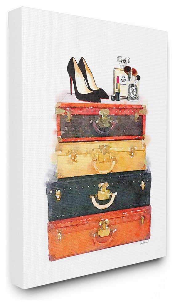 Stupell Ind. Luggage Stack Shoes And Makeup Canvas Wall Art, 16"x20"