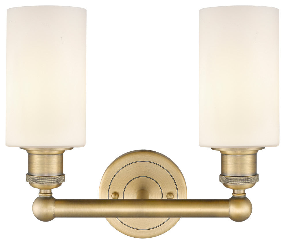 Clymer 2-Light 13" Bath Vanity Light, Brushed Brass, Matte White Shade