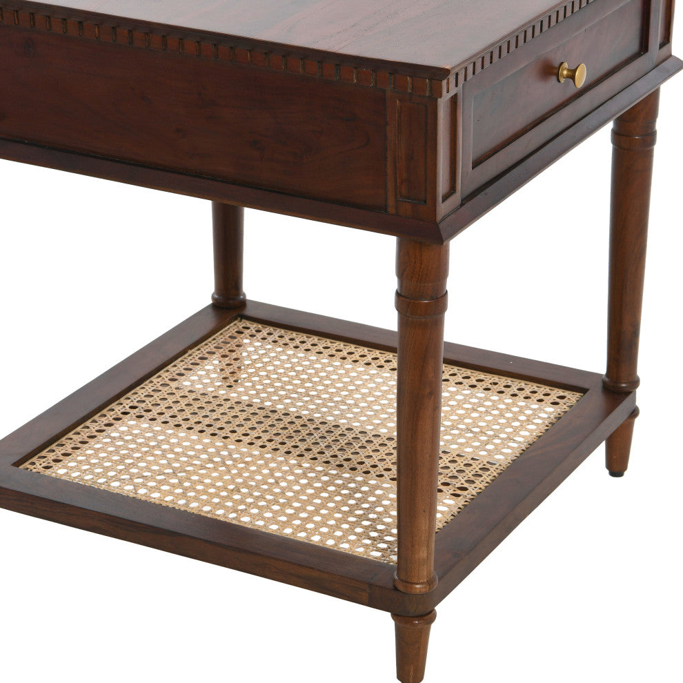 Maxwelton Acacia Wood and Cane Bed Side Table, Brown