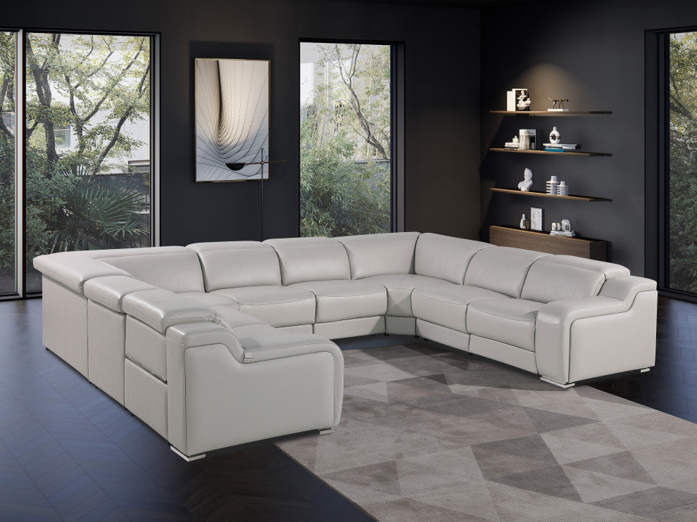 Marco-8-Piece 4-Power Reclining Italian Leather Sectional, Light Gray
