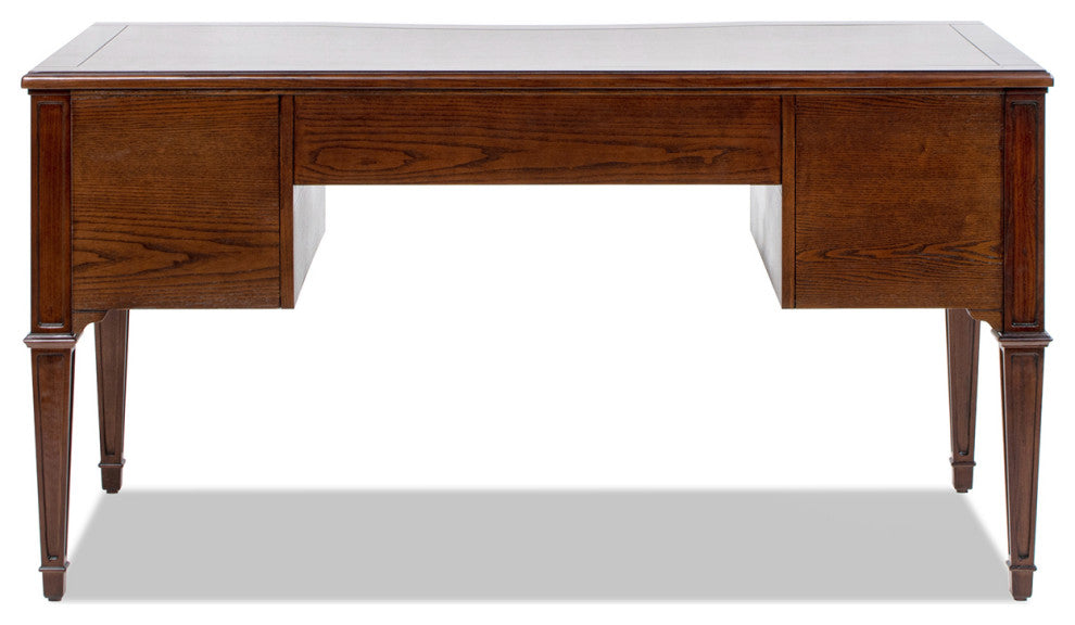 Dauphin 59" Ash Wood Gold Accent 5-Drawer Executive Desk, Walnut Brown Wood