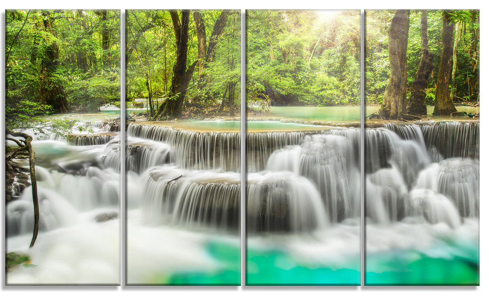 "Kanchanaburi Erawan Waterfall" Canvas Photo Print, 4 Panels, 48"x28"