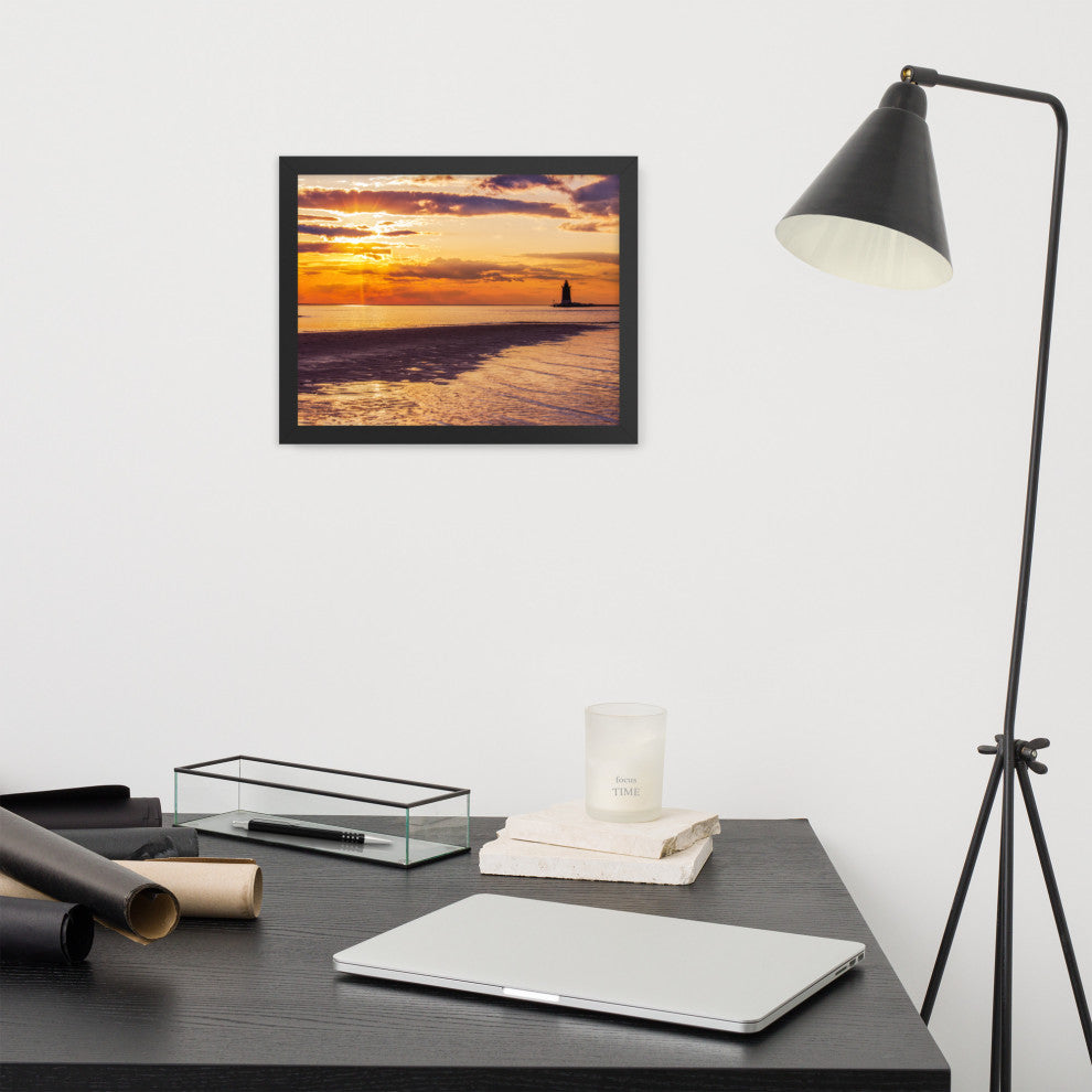 Cape Henlopen at Sunset Coastal Landscape Framed Photo Paper Wall Art Prints, Black, 11" X 14"
