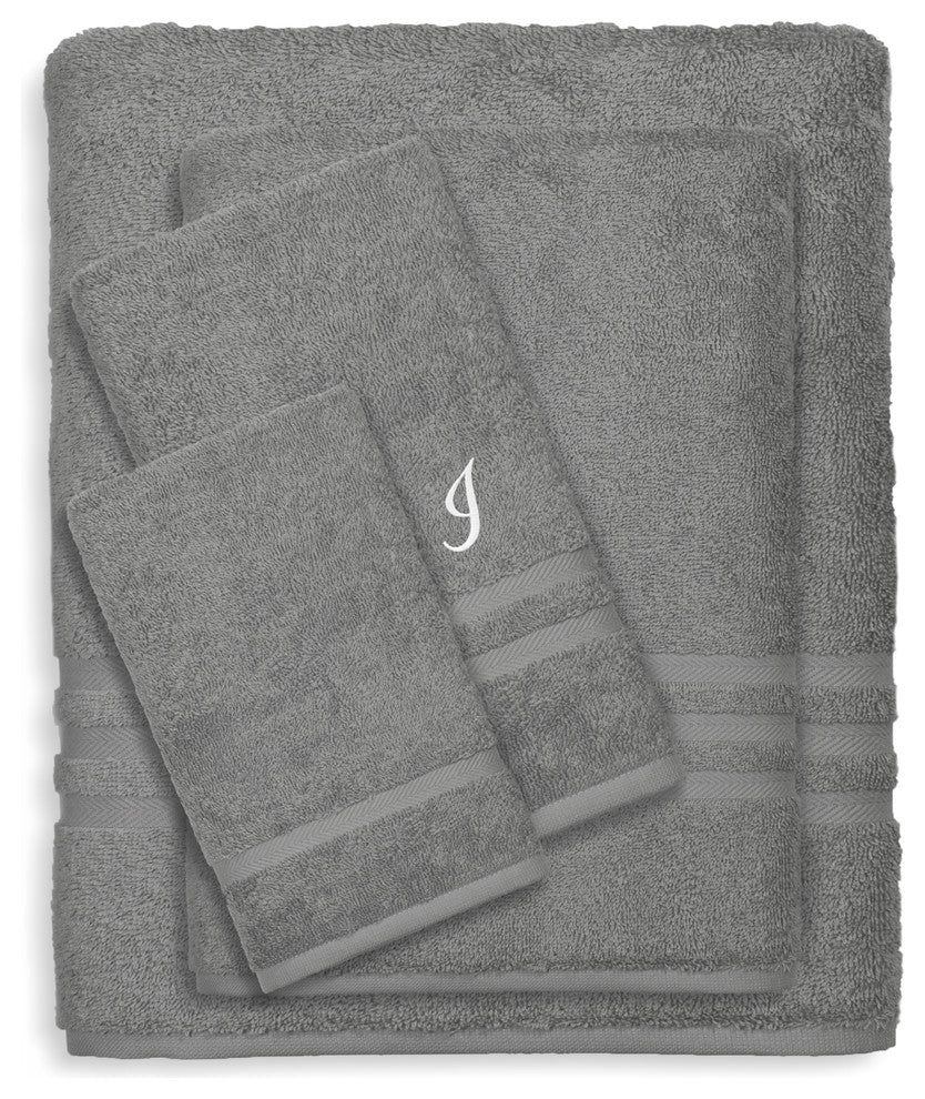 Denzi 4-Piece Towel Combination Set With Monogrammed Letter, I, Dark Grey
