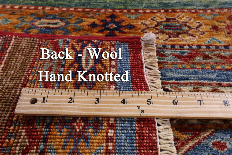 2' 6" X 6' 4" Runner Hand-Knotted Khorjin Super Kazak Wool Rug Q11028