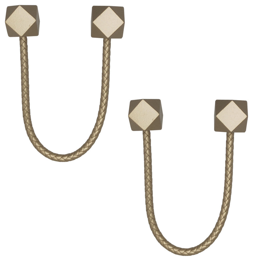 Faux Leather Curtain Tiebacks with Wooden Tips "“ No Installation Needed, Gold, Pack of 2