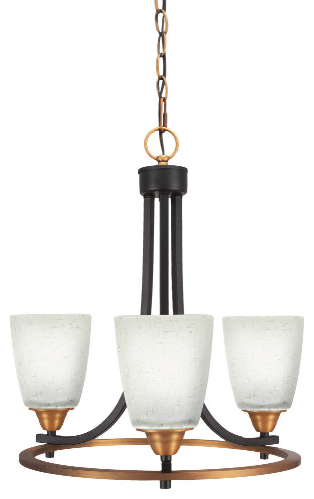 Paramount Uplight 3-Light Chandelier, Matte Black & Brass, 4.5" White Muslin