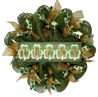 Lucky Shamrock St Patrick's Day Wreath Handmade Deco Mesh