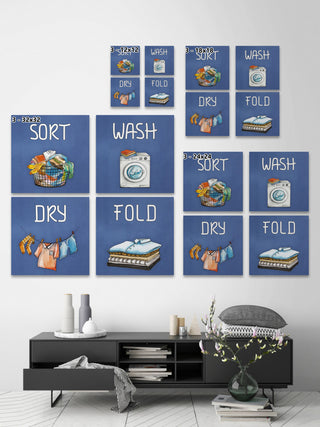 Sort, Wash, Dry and Fold Quadriptych, 4-Piece Set, 12x12 Panels