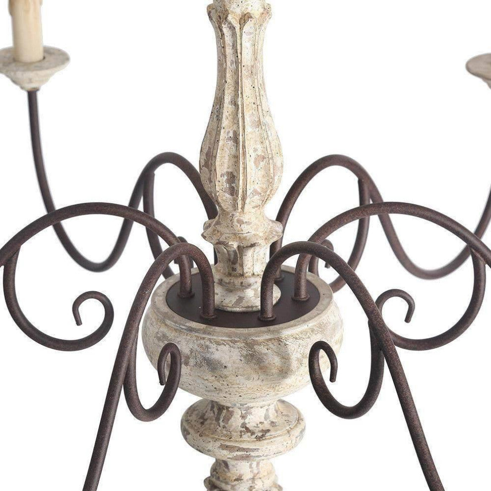 LNC 6-Light Distressed Wood French Country and Farmhouse Candle Chandelier