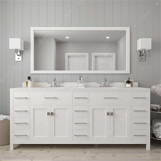 Caroline Parkway 78" Bath Vanity, White With Dazzle White Quartz Top and Sinks