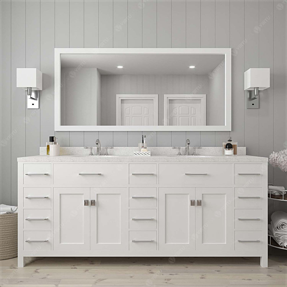 Caroline Parkway 78" Bath Vanity, White With Dazzle White Quartz Top and Sinks