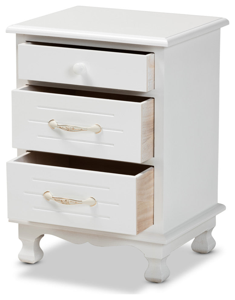 Berat Traditional White 3-Drawer Nightstand