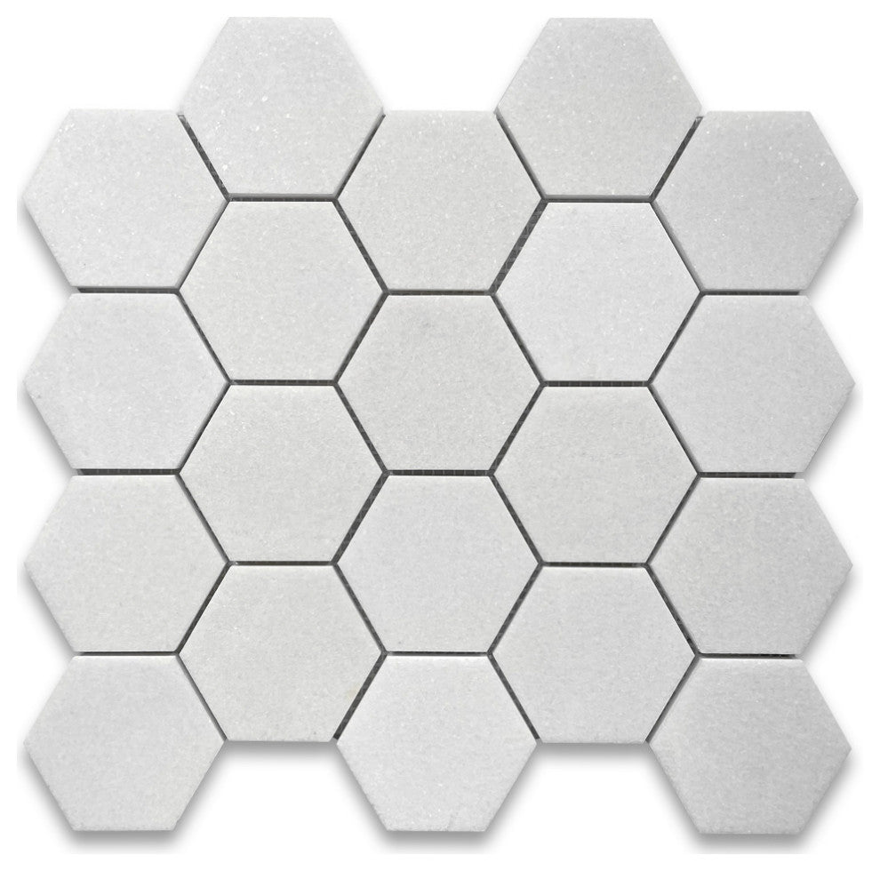 Thassos White Marble Hexagon Mosaic Tile 3 inch Polished, 1 sheet