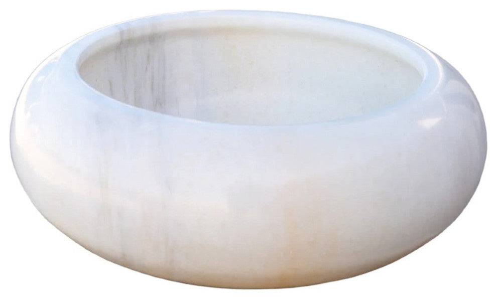 Carrara White Marble Natural Stone Vessel Sink (D)15.5" (H)6"